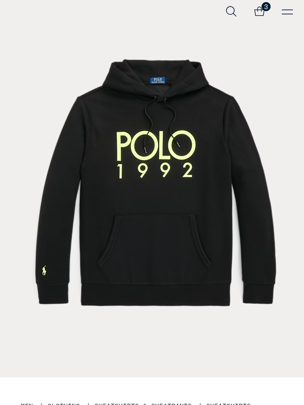 Polo by Ralph Lauren Black Hoodie with Neon Yellow 'POLO 1992' Logo
